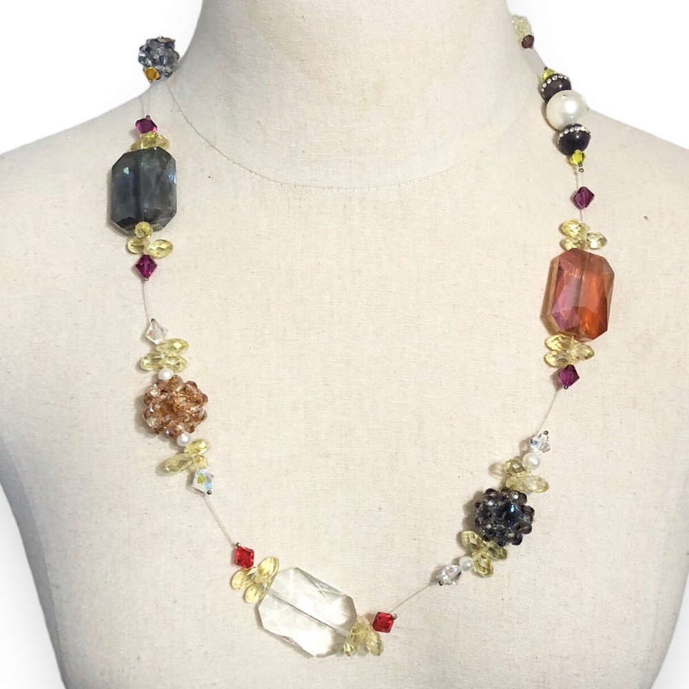 VINTAGE Illusion Crystal & Pearl Necklace - Picture 4 of 4